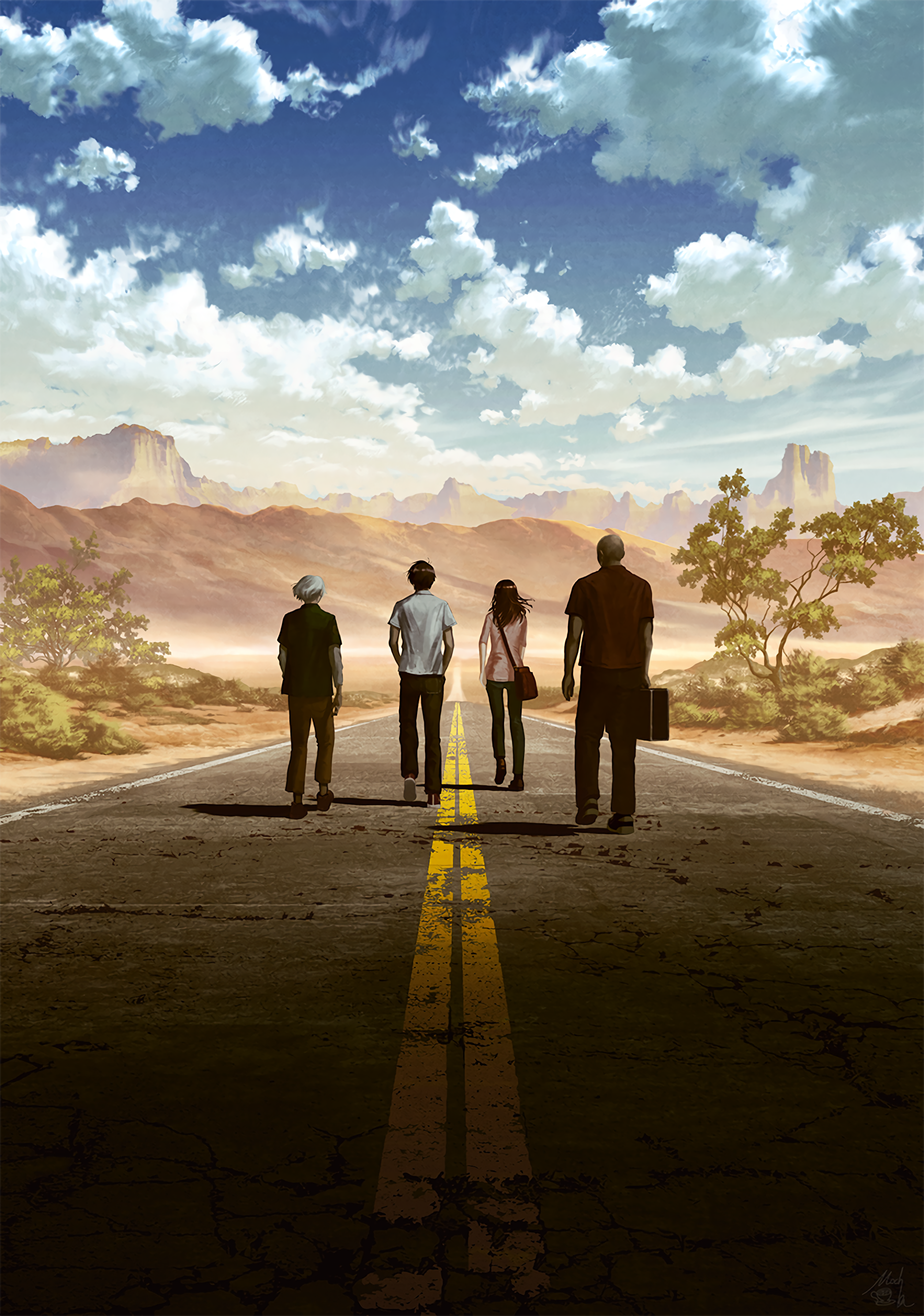 road walking friends journey desert