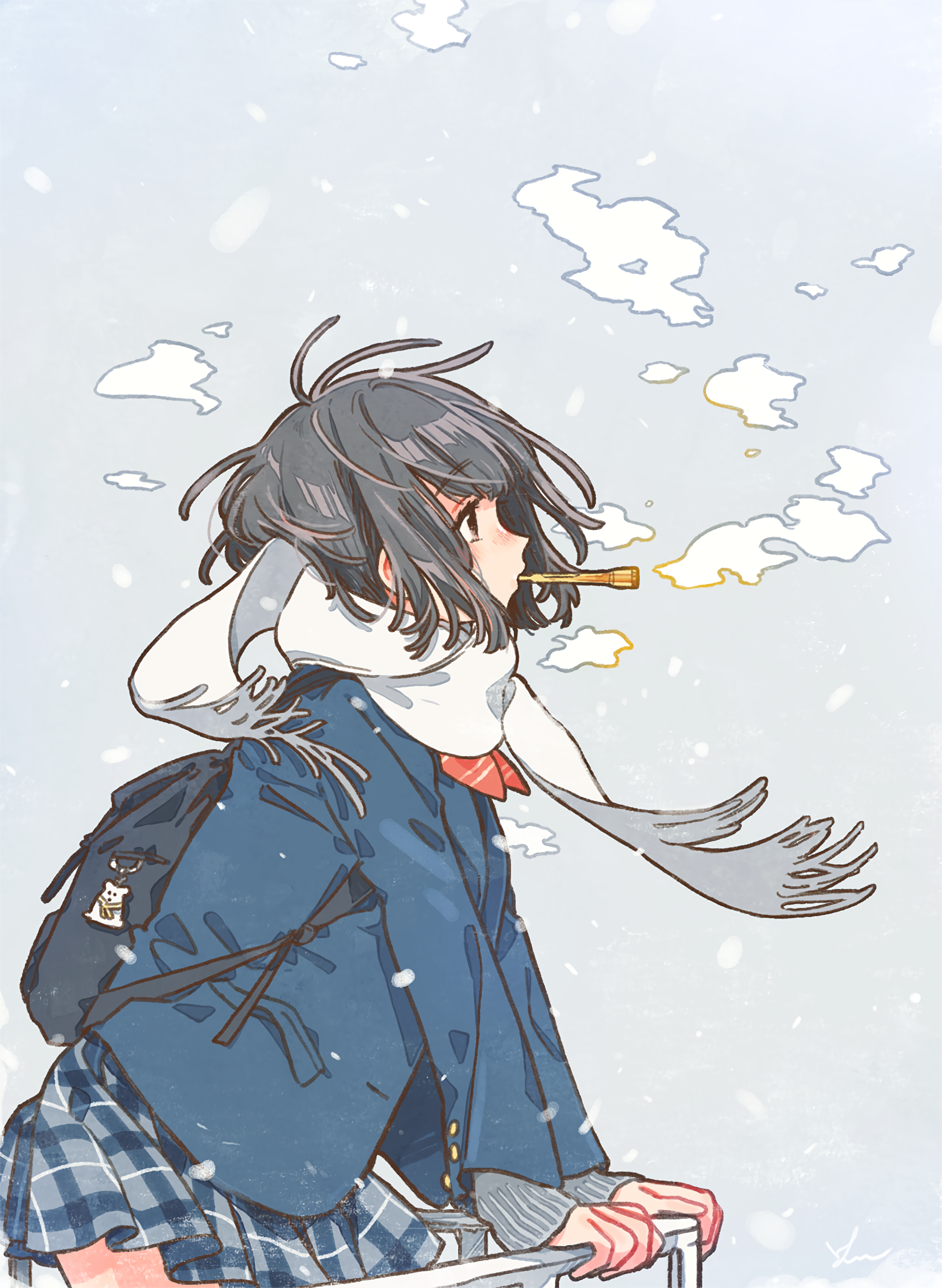winter anime girl snowing muffler scarf