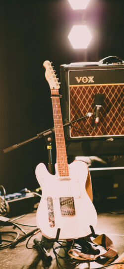 electric guitar telecaster vox amplifier music studio rock concert stage gear musician instrument audio performance sound lighting