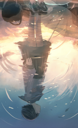 reflection girl water sunset sad melancholy anime digitalart schoolgirl umbrella moody ripples abstract emotional alone