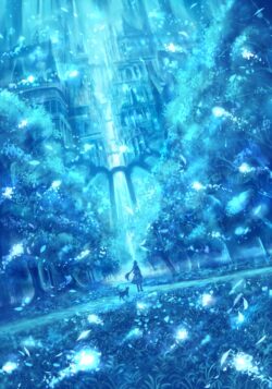 fantasy castle underwater blue light mystical forest cat silhouette magical world ethereal dreamscape glowing flora adventure rpg scenery fairytale