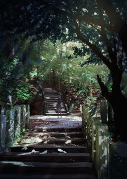 girl stairs forest sunlight path digitalart shrine steps nature trees mysterious greenery alone shrine