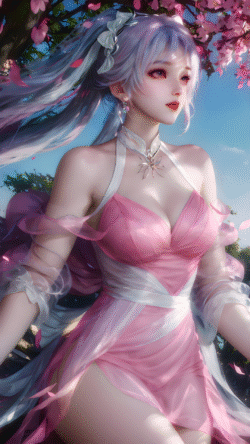 girl pinkdress cherryblossom fantasy digitalart spring cute beautiful longhair flowergirl pastel charming anime