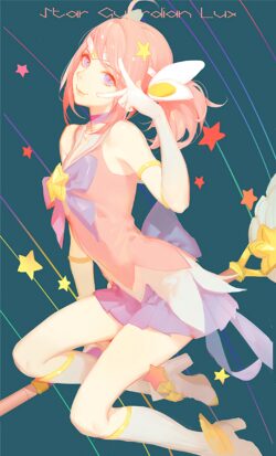 star guardian lux league of legends magical girl pink hair wand stars kawaii manga style digital art gaming character fanart vibrant colorful illustration