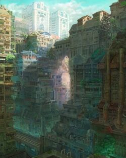 mega structure dense city industrial pipes architecture cyberpunk urban living detailed building dystopian scenery megalopolis future housing overcrowded greenery