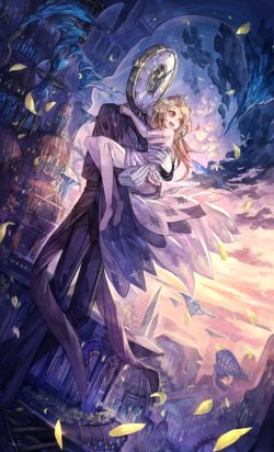 clock man fantasy romance carrying girl skyline magic surreal dreamlike ethereal flying falling petals victorian steampunk love fairytale