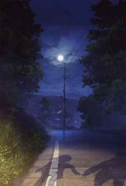 moonlight road night forest powerlines shadows digitalart blue mystery nature urban lonely dark eerie