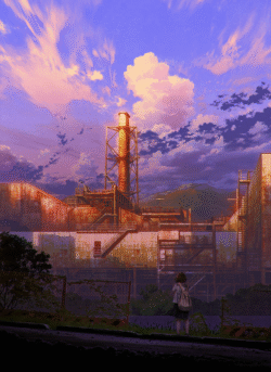 factory girl sunset industrial building digitalart ruins sky clouds dramatic urban grunge lonely nostalgia