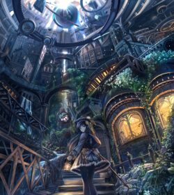 city girl lantern overgrown gothic architecture digitalart fantasy industrial clockwork dark mystery adventure urban