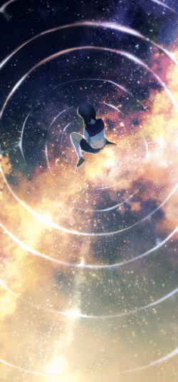girl floating space stars ripple effect anime digitalart fantasy celestial abstract dreamy schooluniform galaxy magic