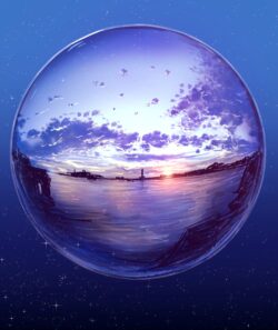 bubble sunset ocean landscape reflection fantasy digitalart stars nightsky dreamlike pink purple blue magical