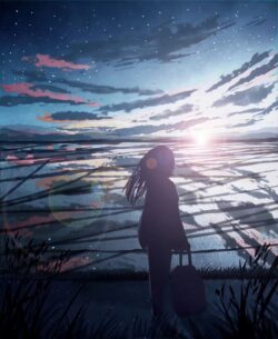 sunset reflection water field girl silhouette horizon sky twilight serene peaceful nature scenic wallpaper meditation outdoor