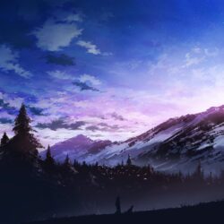 mountain winter snow forest blue purple sunset nightsky stars digitalart epic nature solitude birds