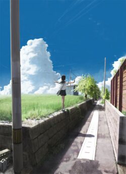 summer sky cumulus clouds anime aesthetic rural japan street sunshine schoolgirl nostalgic bright nature scenic peaceful outdoor