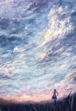 lavender field purple flowers sunset sky dreamy nature rural scenery countryside peaceful tranquil illustration art wallpaper soft