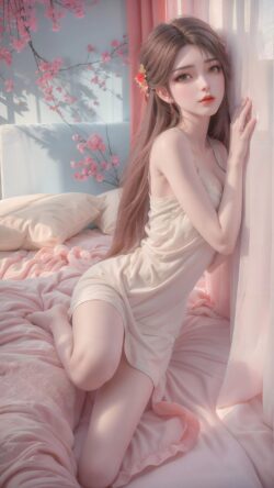 girl bedroom cherryblossom pink pastel digitalart cozy morning softlight cute sweet sensual asian romantic