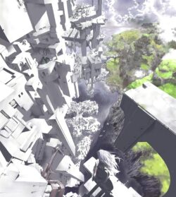 white city futuristic architecture high angle perspective minimalist sci fi abstract structures surreal landscape fantasy world aerial view modern concept ethereal bright