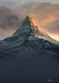 matterhorn mountain peak sunset alps snow mountain nature wilderness summit scenic view outdoor adventure dusk majestic rocky range hiking destination