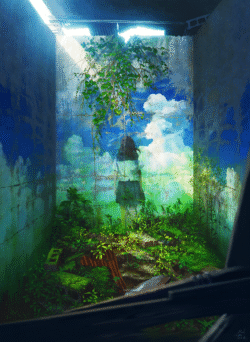 girl ruins mural nature indoor garden digitalart abandoned building overgrown sky clouds sunlight surreal greenery