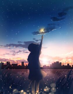 sparkler girl silhouette sunset city skyline firework twilight dreamy romantic summer night youth nostalgia wallpaper urban dusk