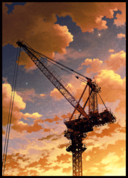 industrial crane sunset sky clouds silhouette dusk orange sky starry night construction machinery scenery atmospheric warm glow solitude