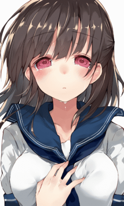anime girl school uniform sailor fuku crying tears brown hair pink eyes blushing emotional sad detailed eyes portrait moe shining light