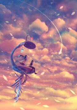 night city lights street urban scenery rain reflection neon blue moody atmosphere anime style digital art wallpaper cinematic