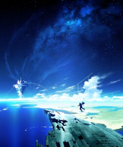 fantasy city sky stars floating island runner bridge ocean blue digitalart scifi adventure epic