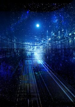 city lights night long exposure trails highway metropolis blue neon speed urban stars cosmos futuristic abstract cyberpunk