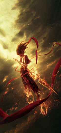 Mythology Hero Fantasy Nezha Uproar in the Dragon Palace Epic Battle Flying Fire Golden Red Streamer Movie Poster Style Art Illustration Epic Feeling