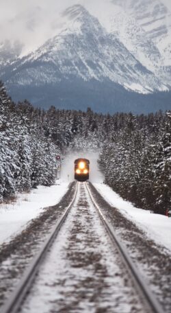 train winter snow mountain railway canada nature travel adventure locomotive cold forest wilderness scenic tracks transportation