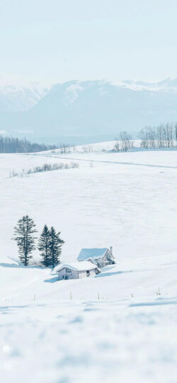 winter snow cabin house mountain scenery white monochromatic nature isolated rural cold travel minimal
