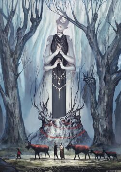 fantasy surreal goddess deity forest deer ritual mythology spiritual monumental dark fantasy art mystical creatures tall trees ethereal