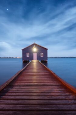 blue boathouse perth australia water jetty serene dusk twilight architecture river peaceful travel landmark minimal lake