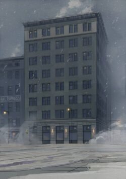 building snow winter city street gray oldbuilding illustration moody cold digitalart architecture urban