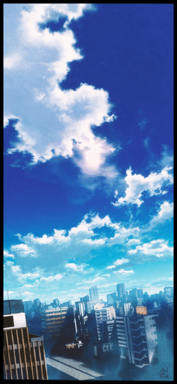 cityscape skyline clouds bright sun blue sky urban buildings skyscraper daylight scenery metropolis horizon airy cinematic view