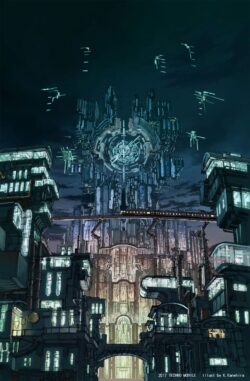 cyberpunk futuristic city sci fi architecture night view drones technology metropolis dystopian neon lights high tech concept art dark aesthetic urban future