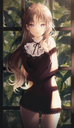 girl long_hair purple_eyes elegant dress lace indoor window shadow serious mysterious classic fashion lighting soft_glow